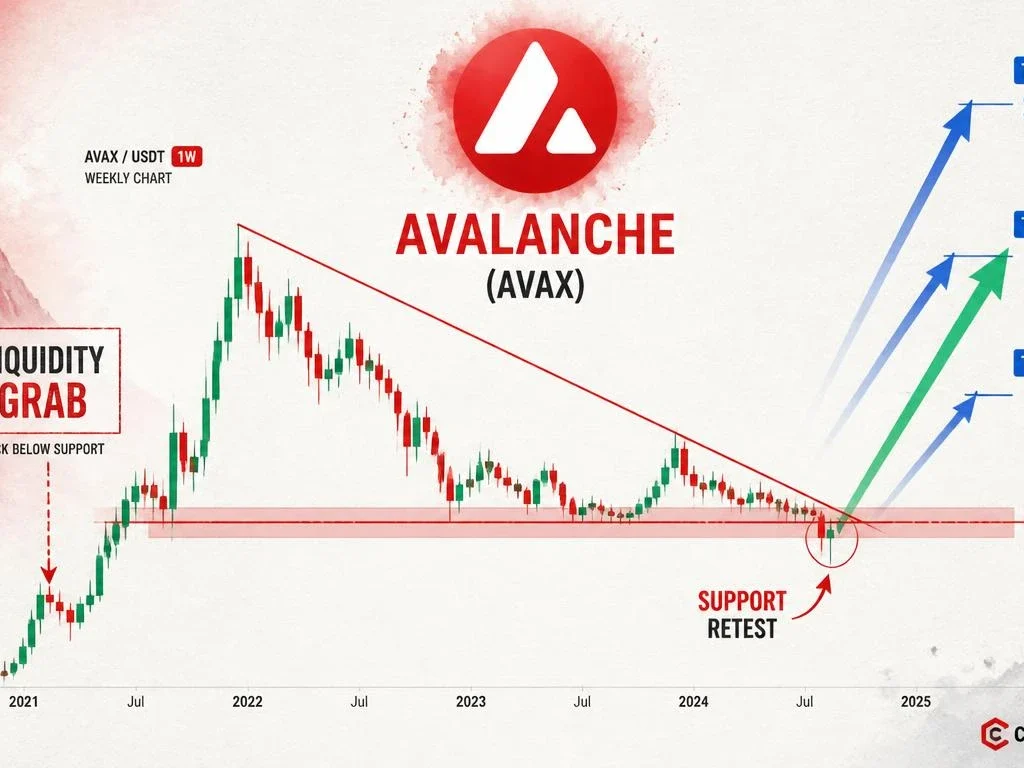 AVAX Retests Long-Term Support — Liquidity Grab Precedes Targets at $65 and $147