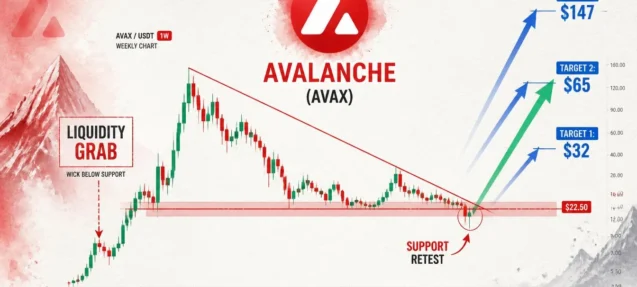 AVAX Retests Long-Term Support — Liquidity Grab Precedes Targets at $65 and $147