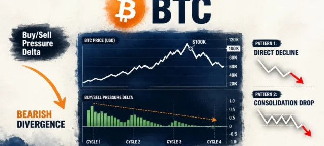 Bitcoin Buy/Sell Pressure Delta Rolls Over — Two Patterns That Follow