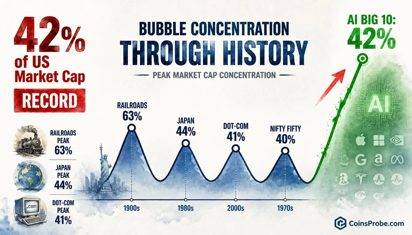 AI Big 10 Hits Record 42% of US Market Cap — Surpassing Every Prior Bubble Peak