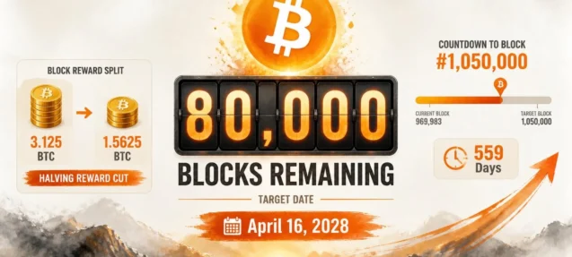 80,000 Blocks Remain Until Bitcoin’s Next Halving — April 16, 2028
