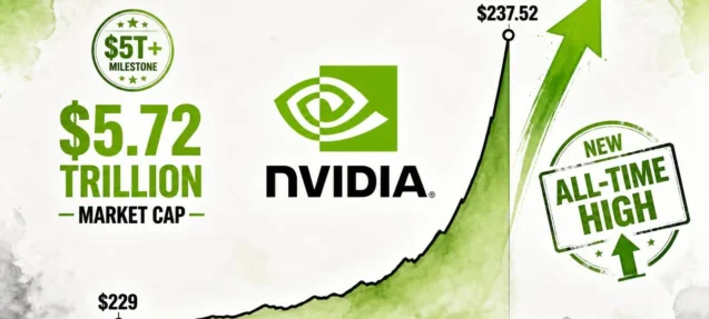 Nvidia Hits New All-Time High, Surpassing $5.72 Trillion Market Cap