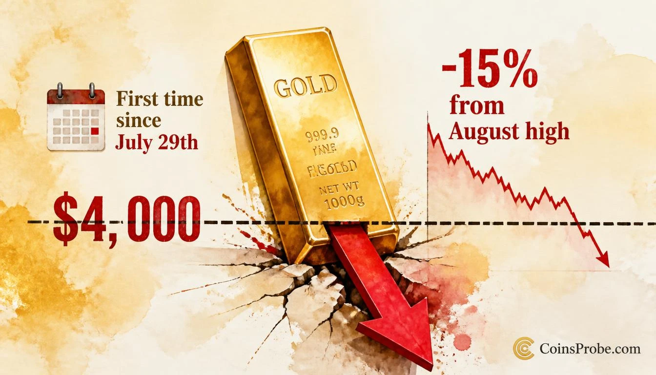 Gold Breaks Below $4,000 for First Time Since July — Down 15% From August High