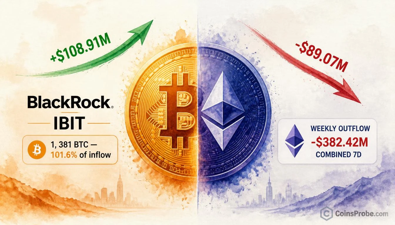 Bitcoin ETFs Pull $108.91M in a Day While Ethereum Bleeds $89.07M