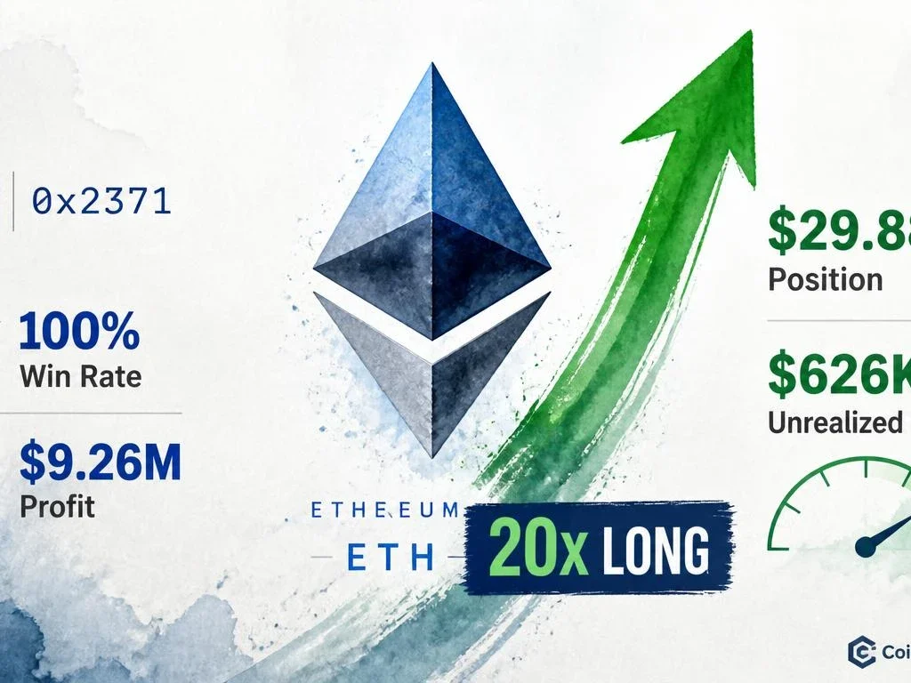 Smart Trader 0x2371 Opens $29.88M 20x ETH Long With 100% Win Rate