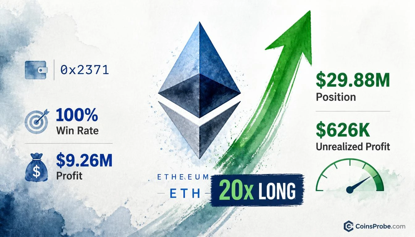 Smart Trader 0x2371 Opens $29.88M 20x ETH Long With 100% Win Rate