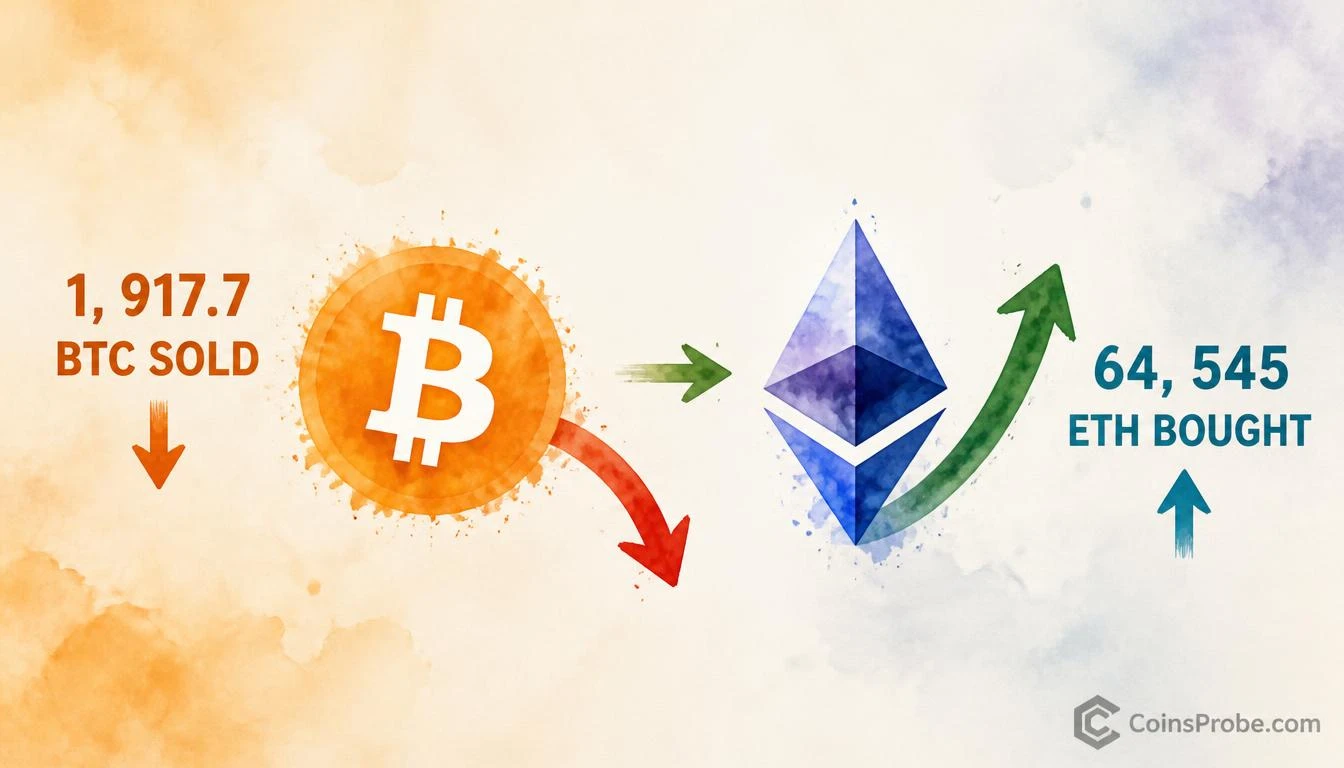 Whale Dumps 1,917 BTC for $159M to Buy 64,545 ETH in 11-Day Rotation