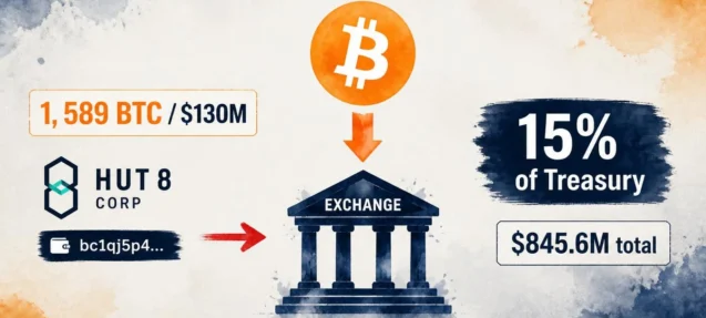 Hut 8 Moves 1,589 BTC ($130M) to Exchanges — 15% of Its $845.6M Treasury