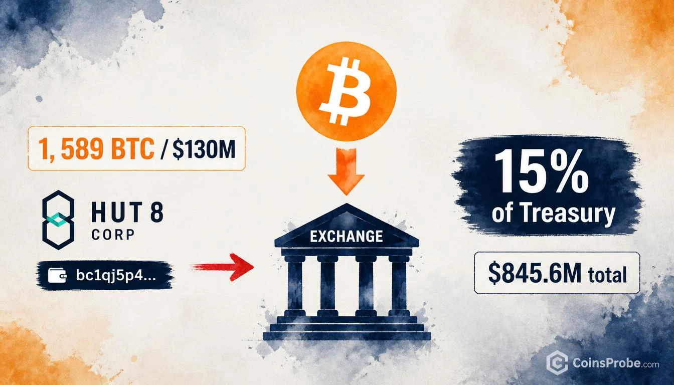 Hut 8 Moves 1,589 BTC ($130M) to Exchanges — 15% of Its $845.6M Treasury