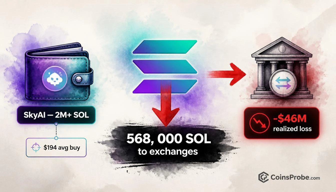 SkyAI Moves 568,000 SOL ($63.87M) to Exchanges — At a $46M Loss