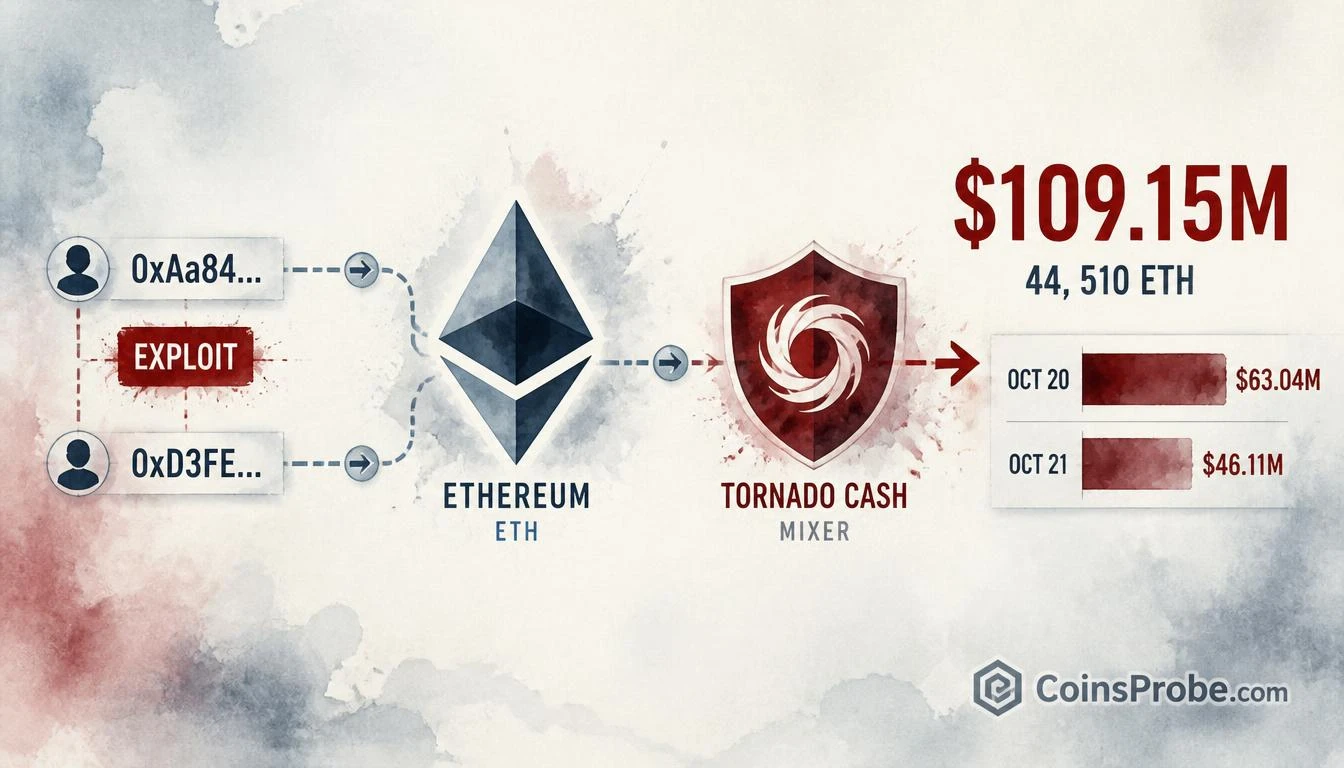 Drift Protocol Exploiter Moves $109M ETH to Tornado Cash in 48 Hours